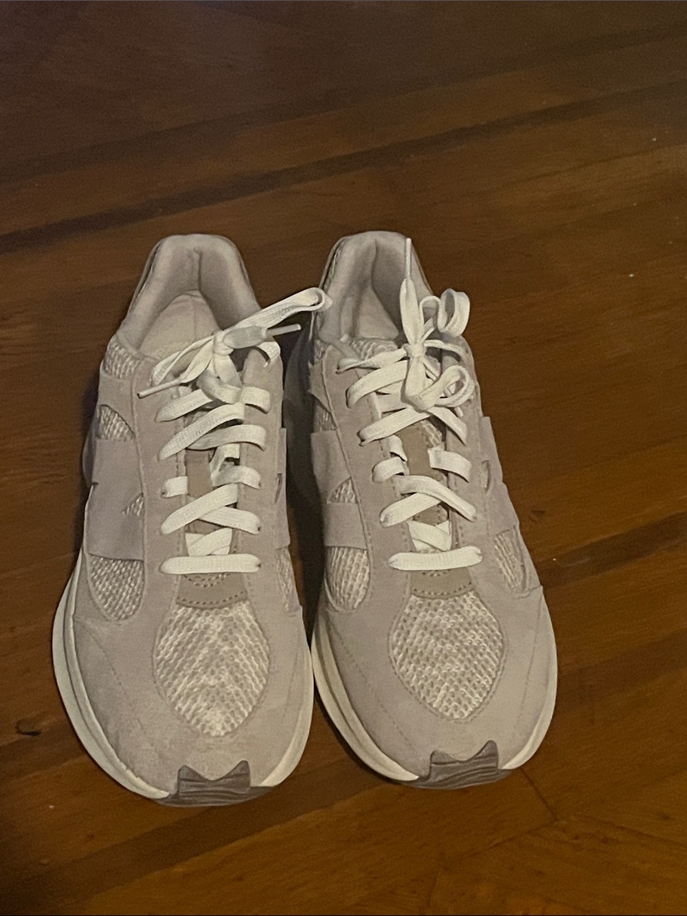 Neutral Light Gray Suede & Mesh Sneakers - Classic Lace-Up